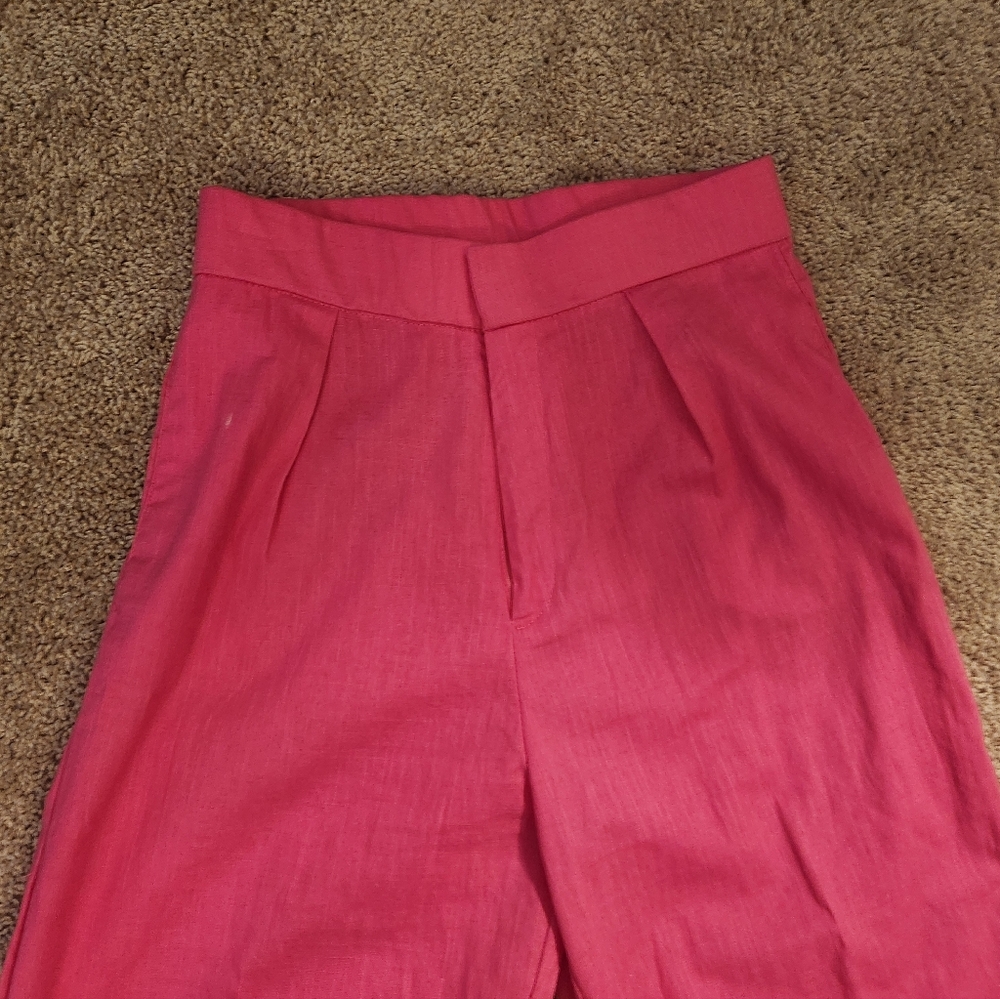 Vibrant Pink Linen High-Waisted Pants
